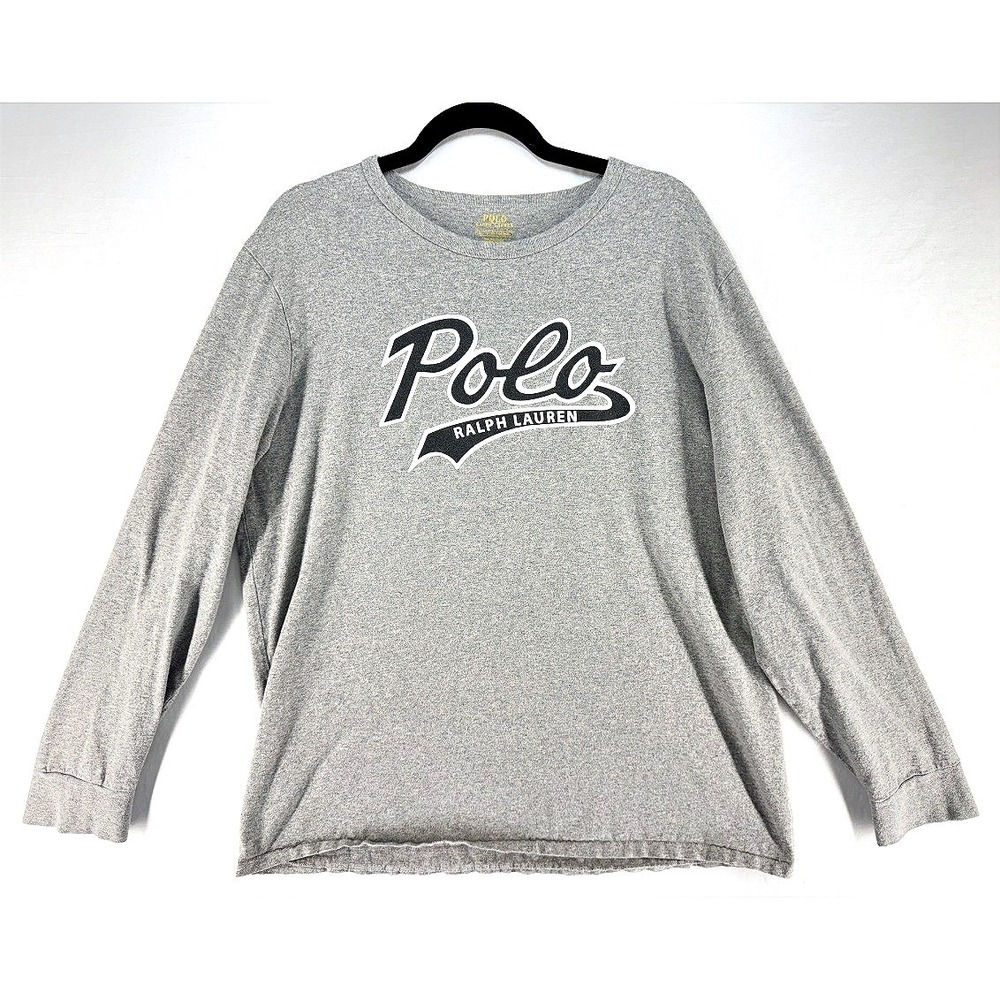 Polo Ralph Lauren Mens Heather Gray Spellout Logo Long Sleeve Varsity XL Preppy